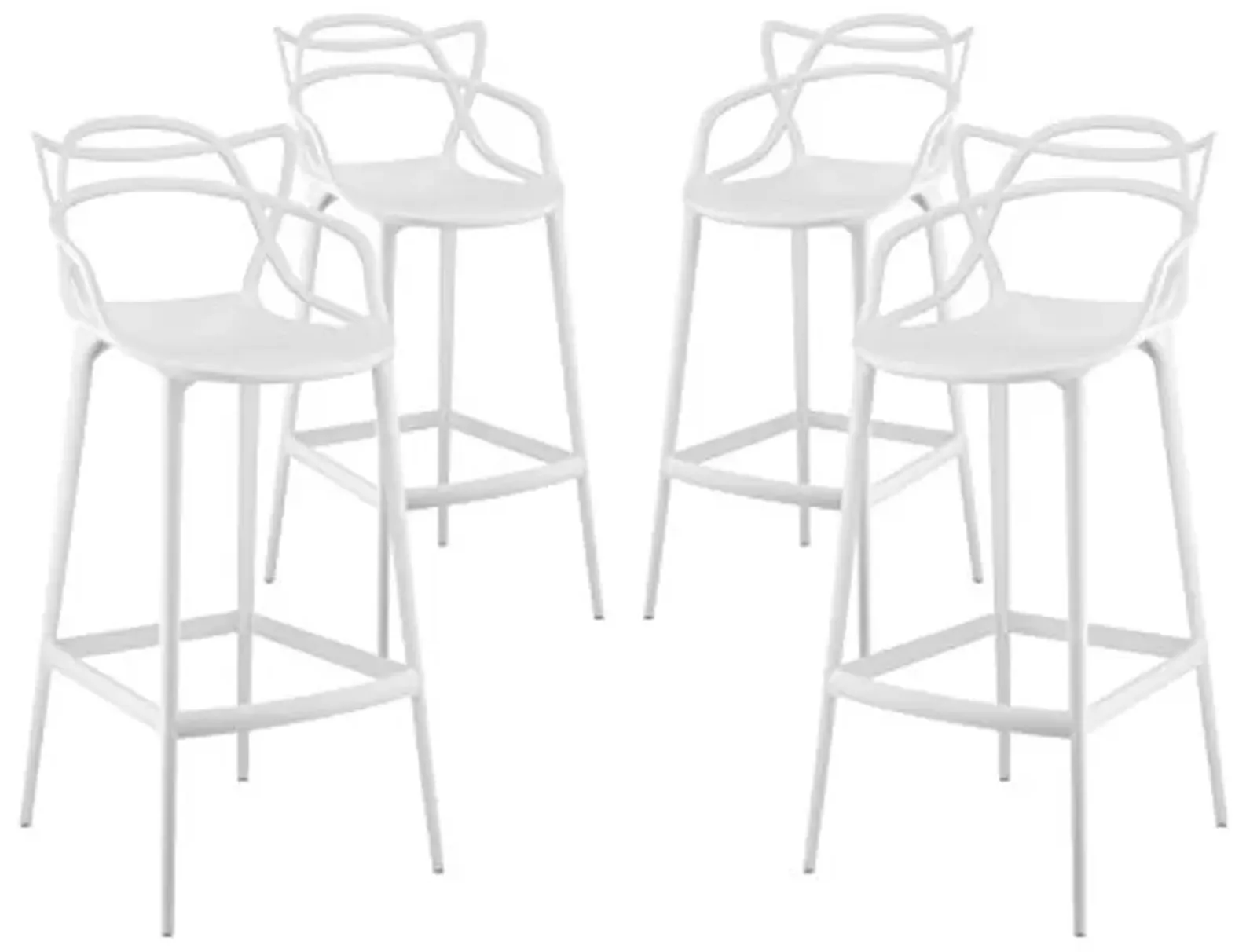 Modway Entangled Modern Molded Plastic Four Bar Stools in White - Fully Assembled