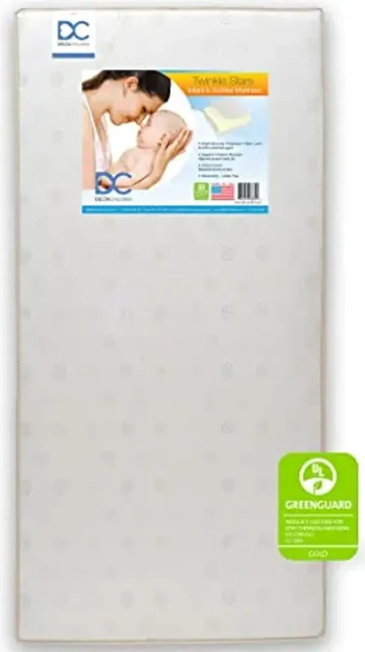 Delta Children Twinkle Stars Dual Sided - 6" Premium Sustainably Sourced Fiber Core Crib and Toddler Mattress - Waterproof - GREENGUARD Gold Certified - 7 Year Warranty - Made in USA