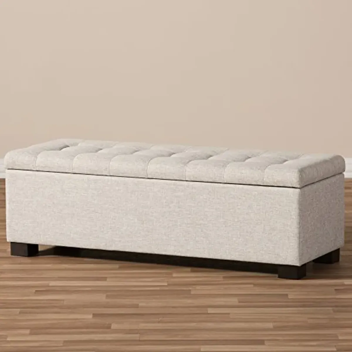 Baxton Studio Orillia Modern and Contemporary Beige Fabric Upholstered Grid-Tufting Storage Ottoman Bench