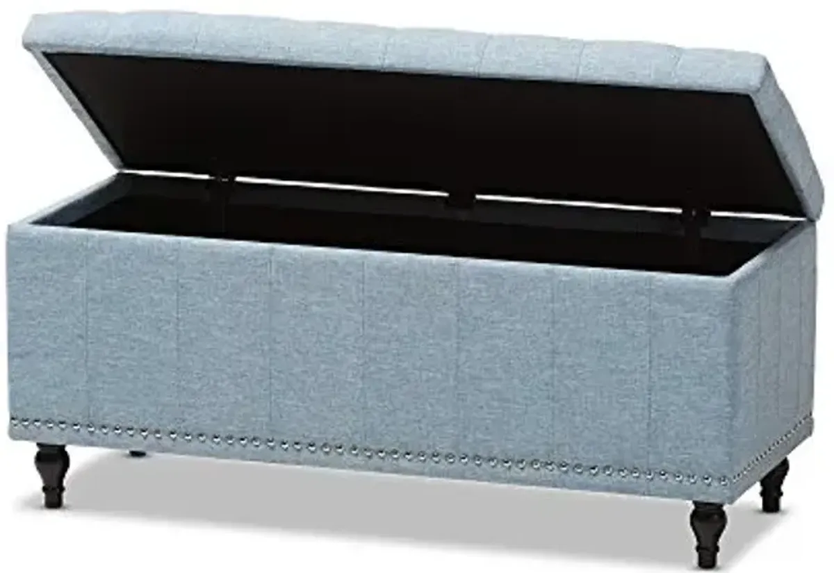 Baxton Studio Sherell Modern Classic Fabric Upholstered Button-tufting Storage Ottoman Bench, Light Blue