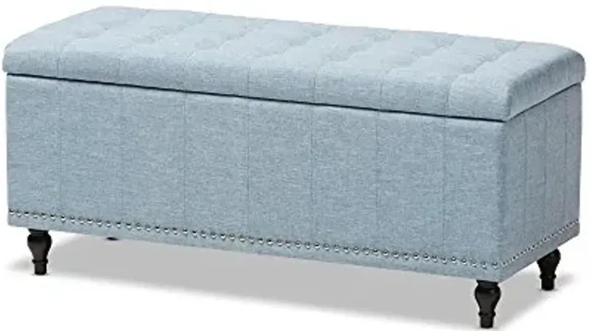 Baxton Studio Sherell Modern Classic Fabric Upholstered Button-tufting Storage Ottoman Bench, Light Blue