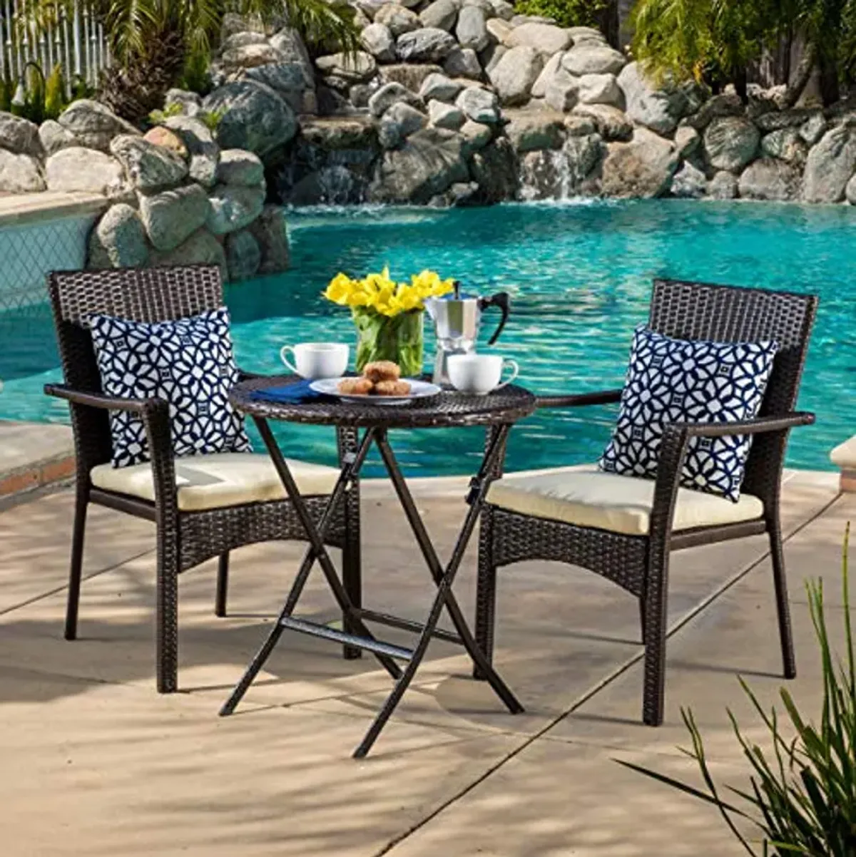 Christopher Knight Home Elba Bistro Set, 3-Pcs Set, Multibrown / Crème