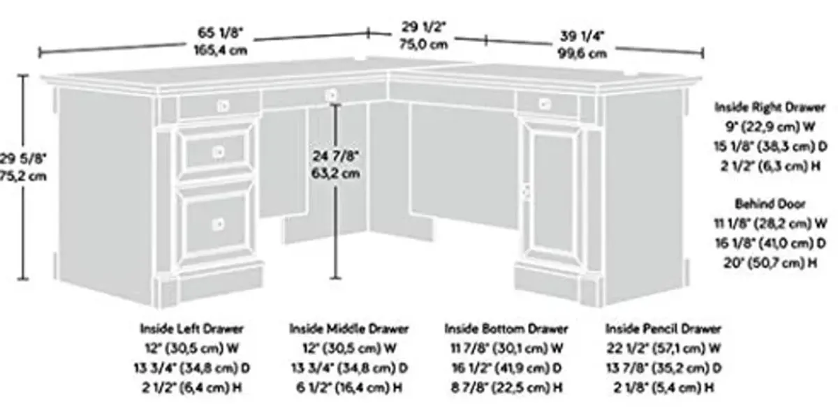 Sauder Bleeker Street L-Desk, Obsidian Oak finish