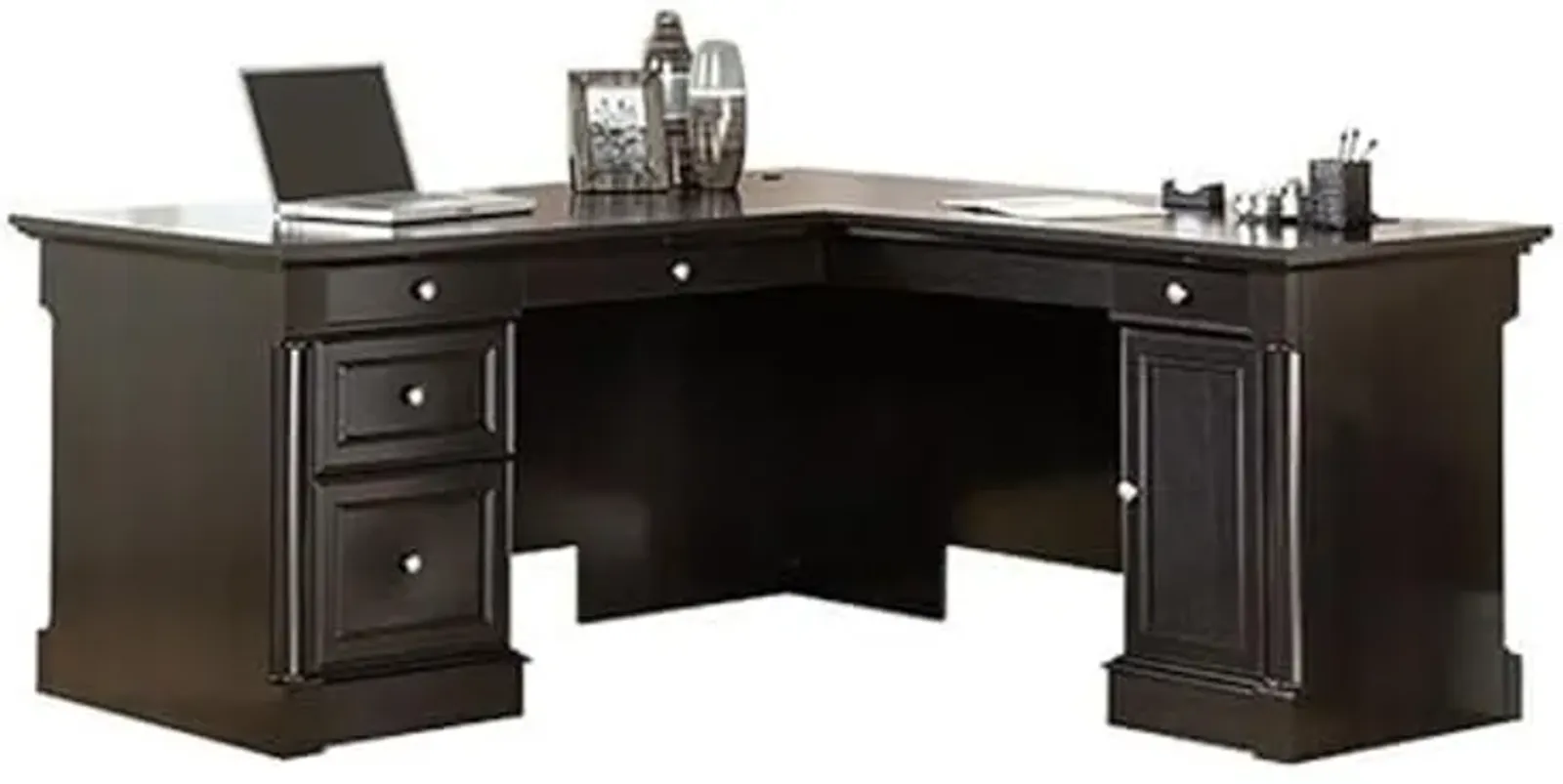 Sauder Bleeker Street L-Desk, Obsidian Oak finish