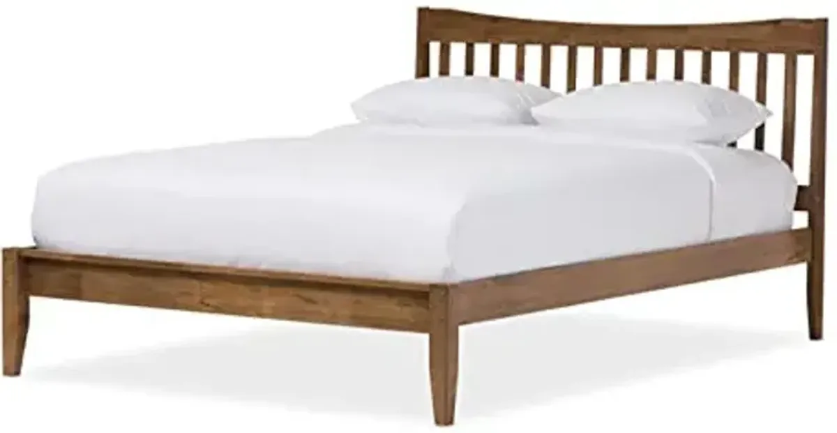 Baxton Studio Edeline Mid-Century Modern Solid Walnut Wood Curvaceous Slatted King Size Platform Bed