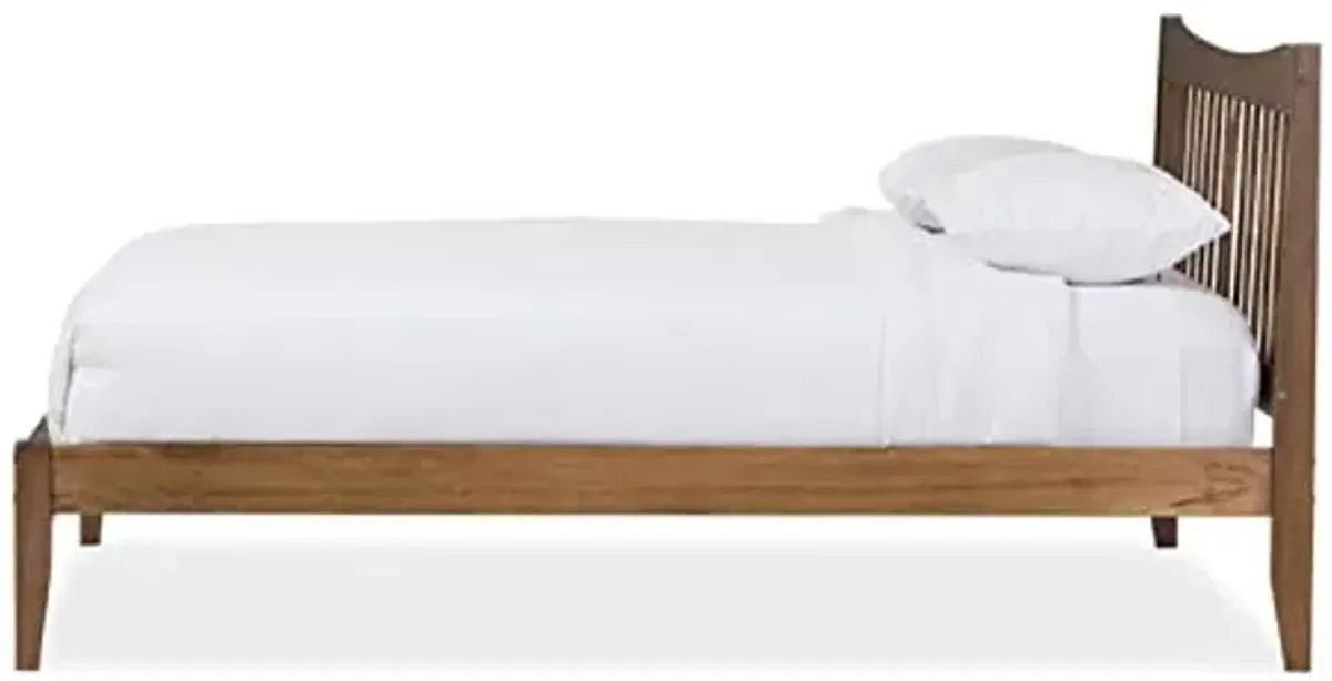 Baxton Studio Edeline Mid-Century Modern Solid Walnut Wood Curvaceous Slatted King Size Platform Bed