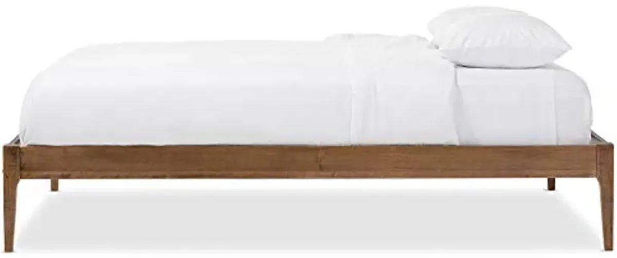 Baxton Studio Bentley Mid-Century Modern Walnut Finishing Solid Wood Queen Size Bed Frame