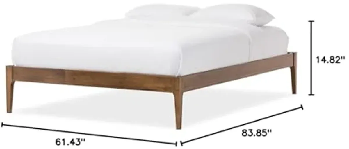 Baxton Studio Bentley Mid-Century Modern Walnut Finishing Solid Wood Queen Size Bed Frame