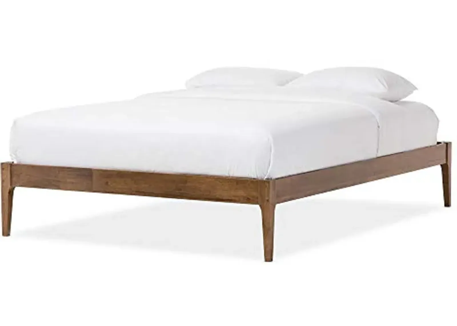 Baxton Studio Bentley Mid-Century Modern Walnut Finishing Solid Wood Queen Size Bed Frame