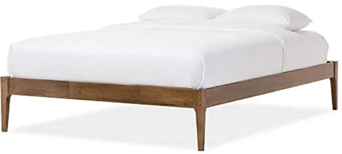 Baxton Studio Bentley Mid-Century Modern Walnut Finishing Solid Wood Queen Size Bed Frame