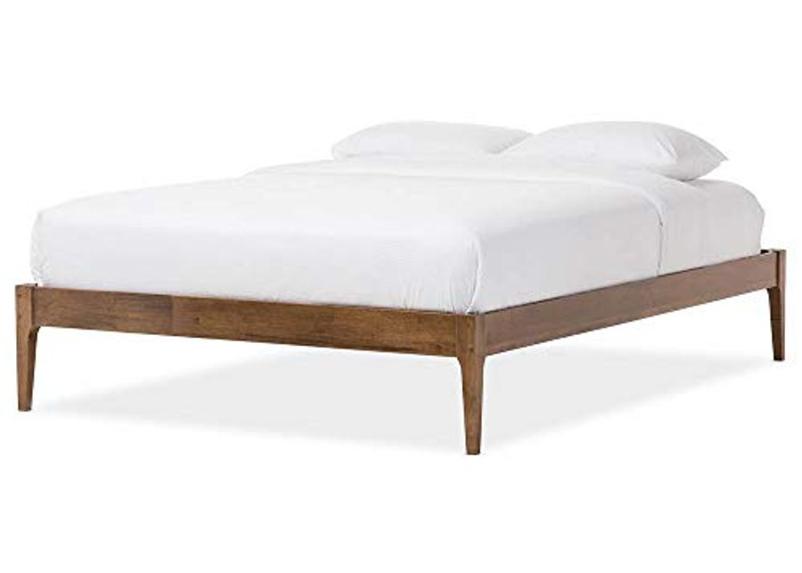 Baxton Studio Bentley Mid-Century Modern Walnut Finishing Solid Wood Queen Size Bed Frame