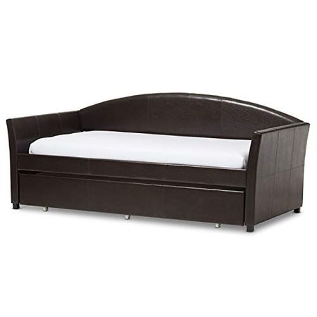 Baxton Studio London Faux Leather Twin Daybed with Trundle in Brown