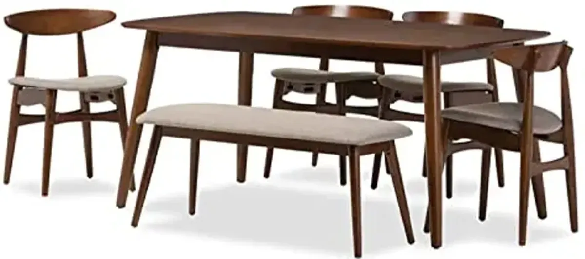Baxton Studio Flora Mid-Century Wood Dining Set Light Grey/Oak Medium Brown/Mid-Century