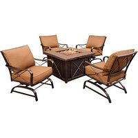Hanover Stone Harbor 5-Piece Fire Pit Lounge Set Outdoor Patio, Tan