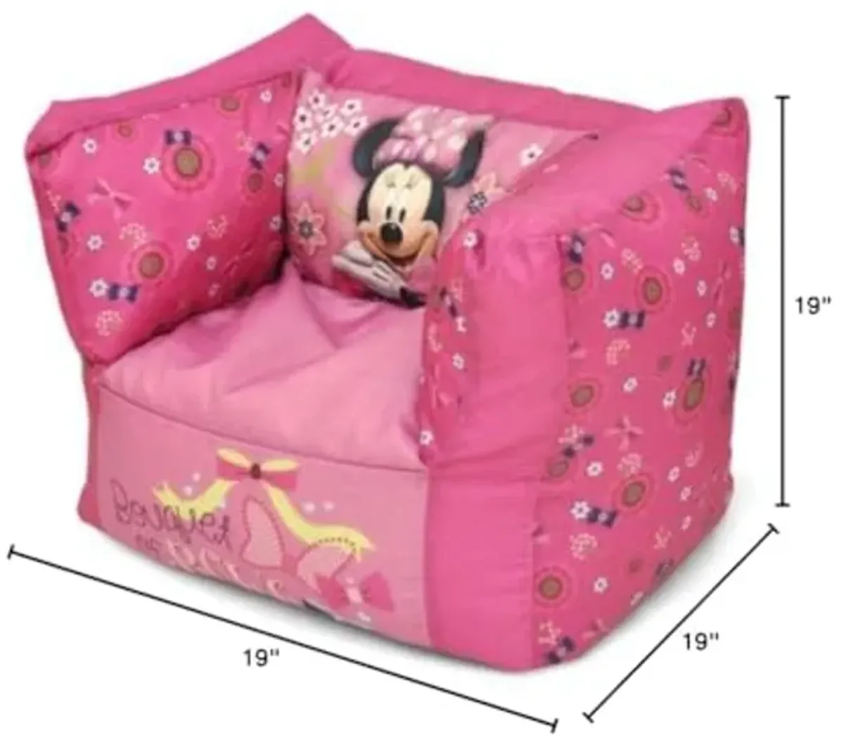 Idea Nuova Disney Minnie Mouse Decorative Square Bean Bag Chair, Pink