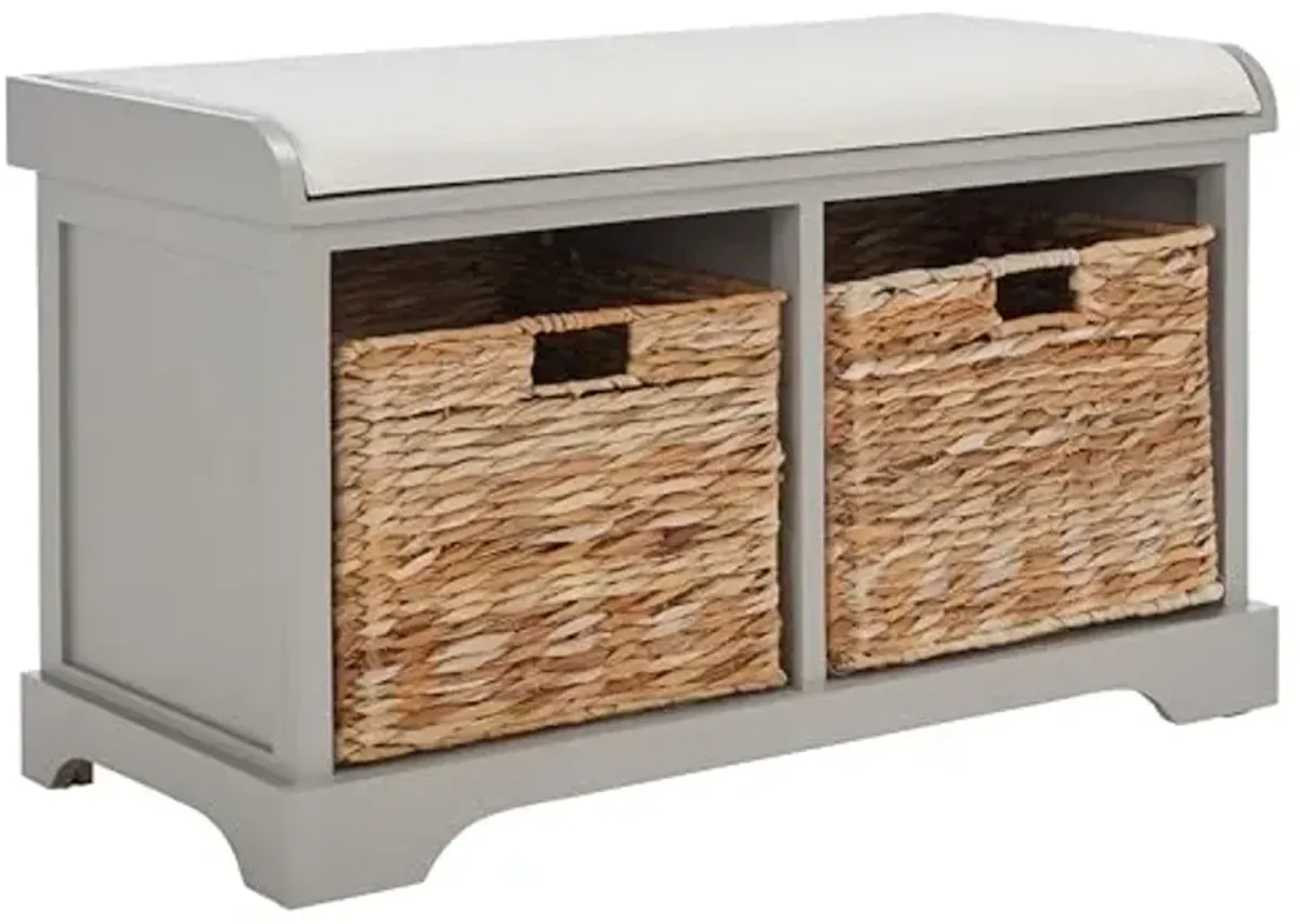 SAFAVIEH Home Collection Freddy Vintage Grey / Wicker Basket 2-Drawer Storage Bench with Cushion (Fully Assembled)