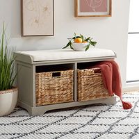 SAFAVIEH Home Collection Freddy Vintage Grey / Wicker Basket 2-Drawer Storage Bench with Cushion (Fully Assembled)