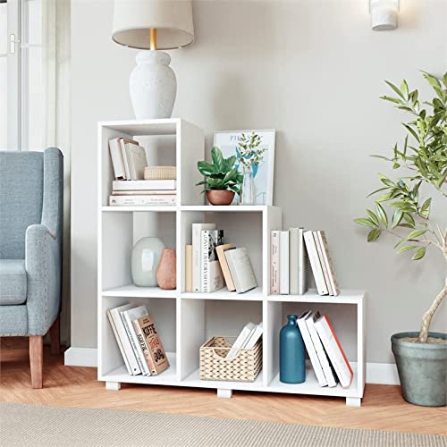 Manhattan Comfort Cascavel Stair Cubbies Collection 6 Storage Cube Shelves in Stair Shape Includes Brackets for Wall Placement, Set of 2, White