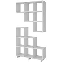 Manhattan Comfort Cascavel Stair Cubbies Collection 6 Storage Cube Shelves in Stair Shape Includes Brackets for Wall Placement, Set of 2, White