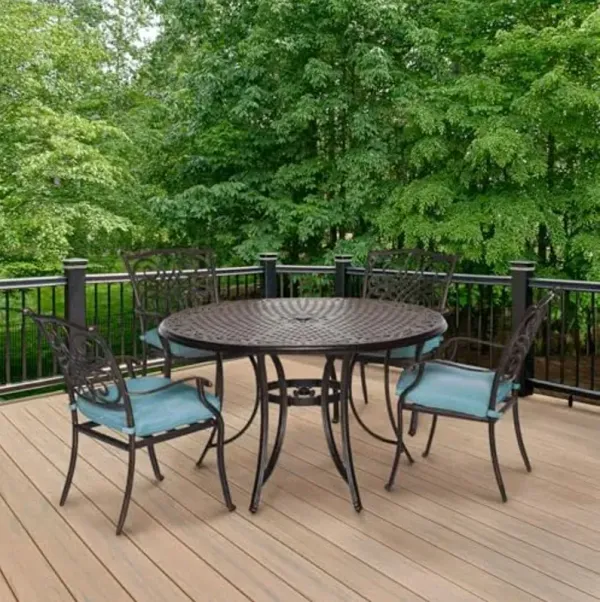 Hanover TRADDN5PC Traditions Five Piece Round Aluminum Framed Outdoor Dining Set with Cushions - Tan