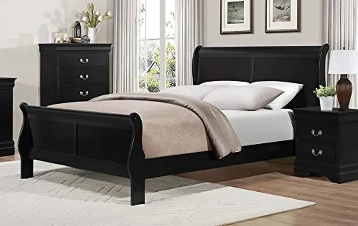 Homelegance Carell Furniture Modern Traditional Wood Queen Sleigh Bed in Black