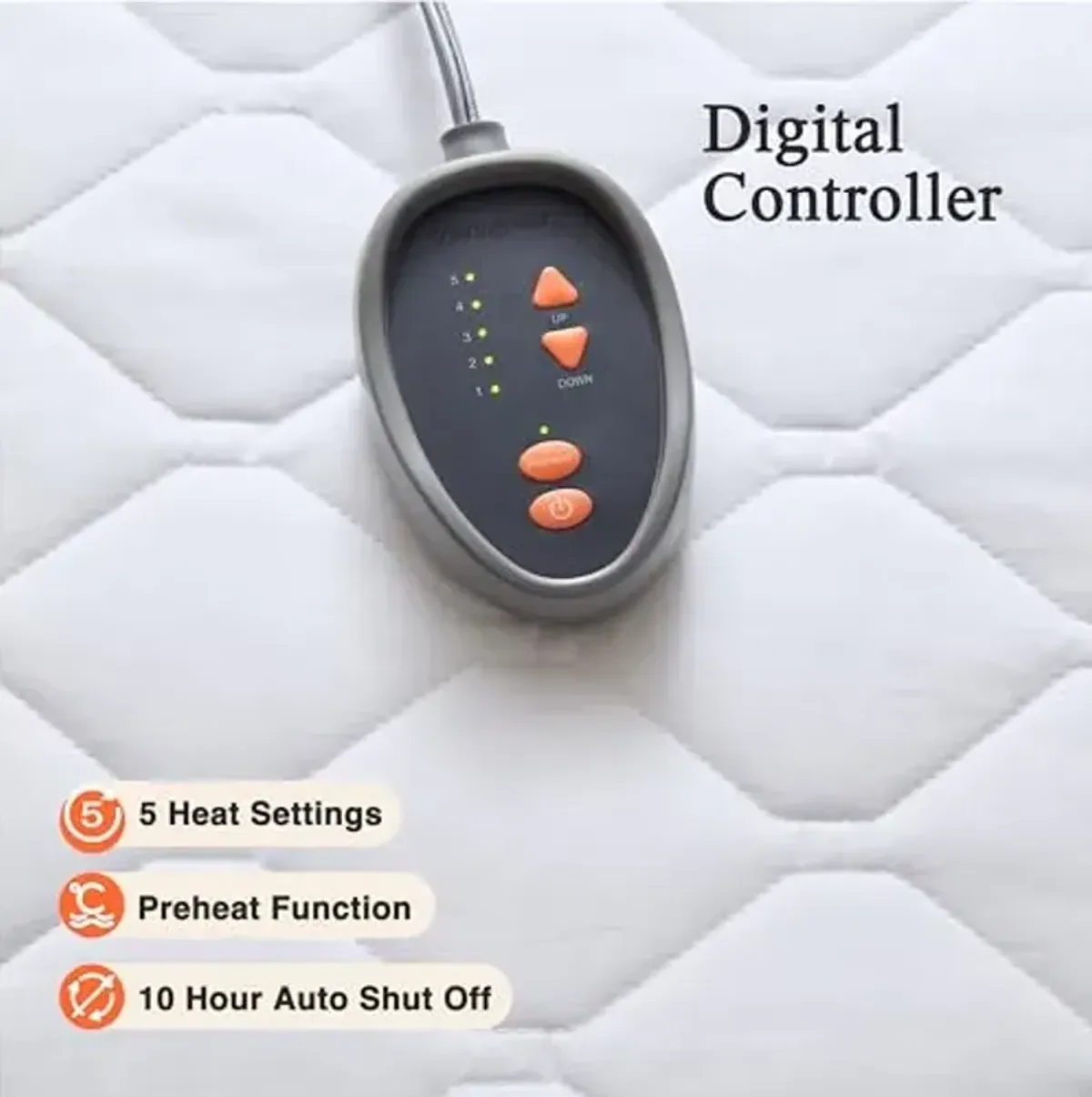 Beautyrest Cotton Blend Heated Mattress Pad Secure Comfort Technology - Luxury Quilted Electric Mattress Pad with Deep Pocket - 5-Setting Heat Controllers, Twin XL , White