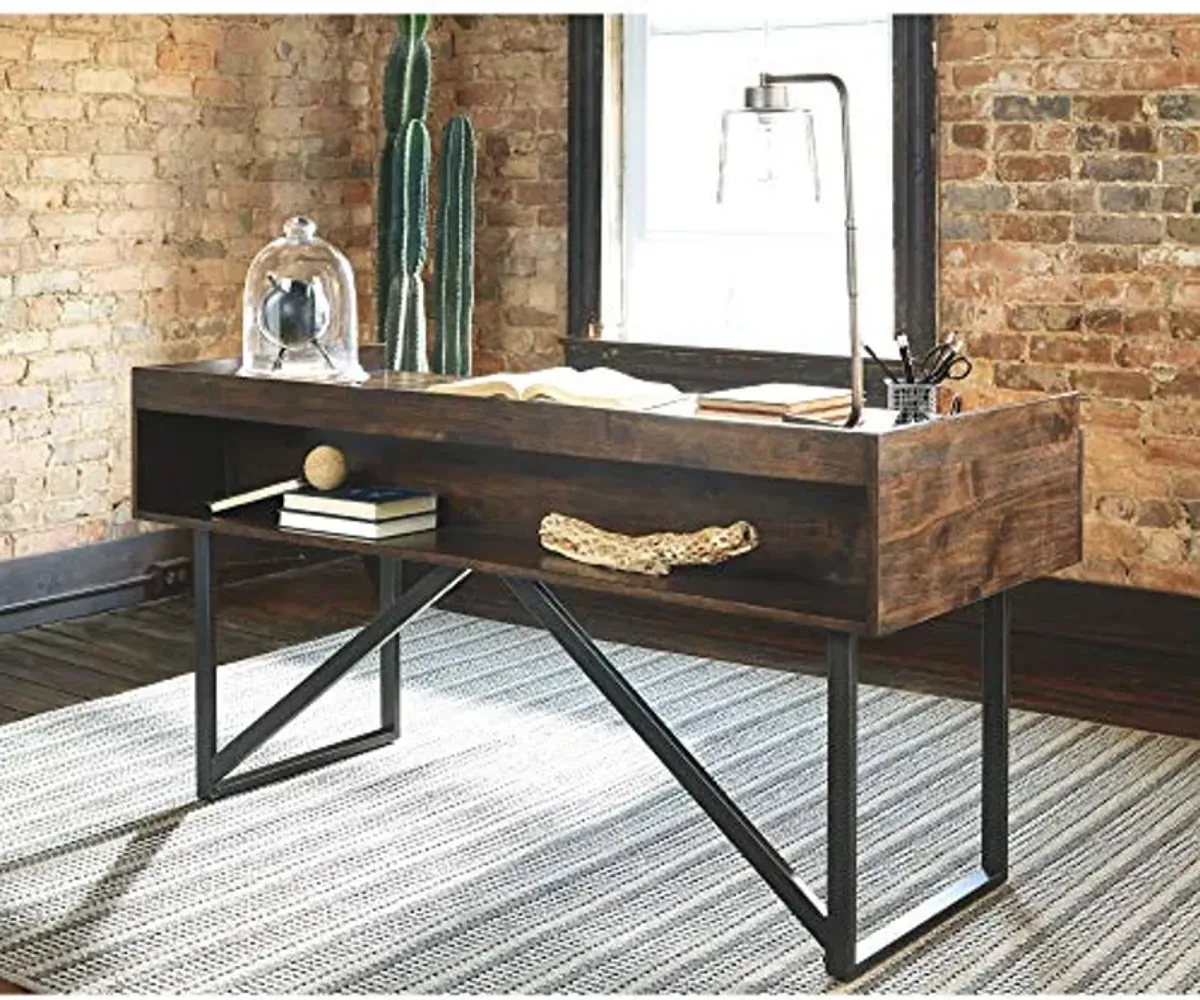 Signature Design by Ashley Starmore Urban Industrial 63" Home Office Desk with Open Storage Cubby, Brown