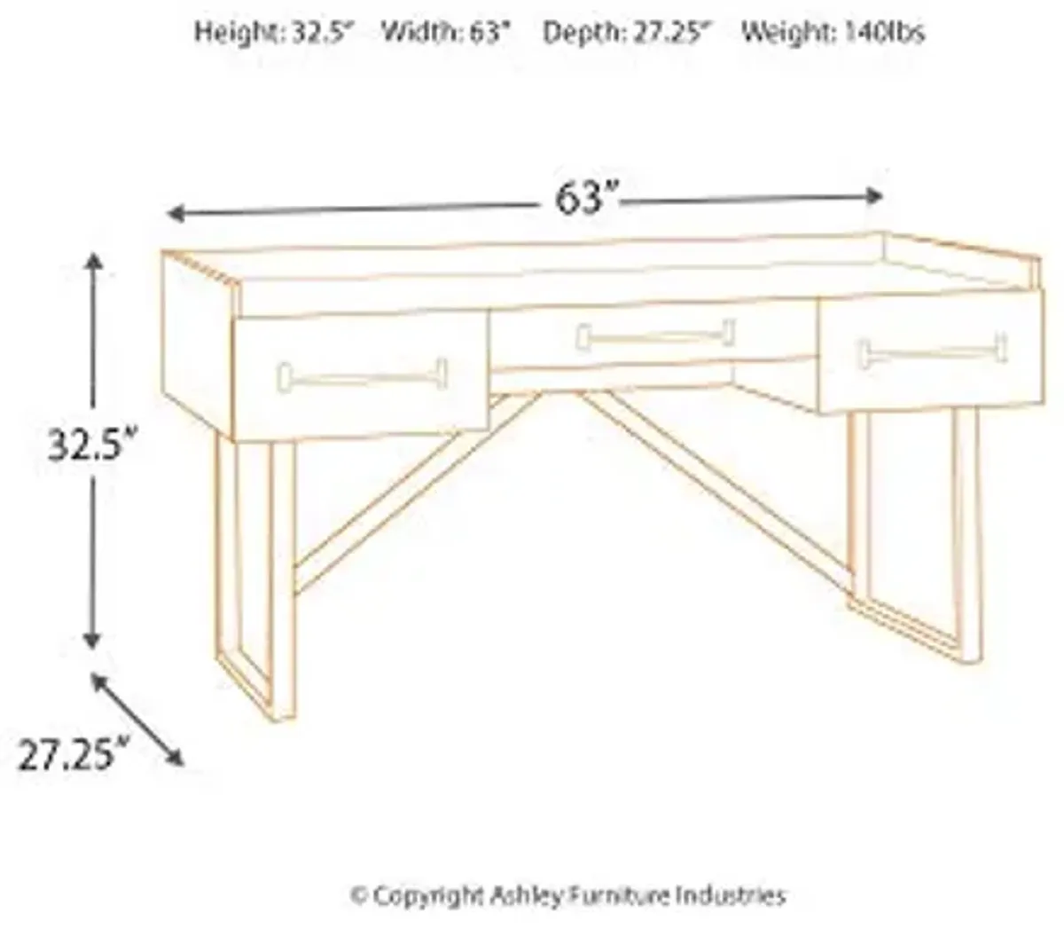 Signature Design by Ashley Starmore Urban Industrial 63" Home Office Desk with Open Storage Cubby, Brown