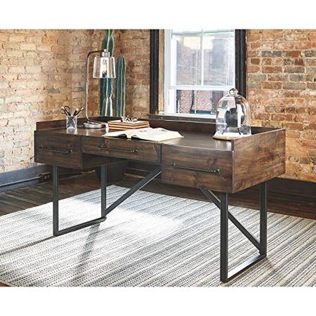 Signature Design by Ashley Starmore Urban Industrial 63" Home Office Desk with Open Storage Cubby, Brown