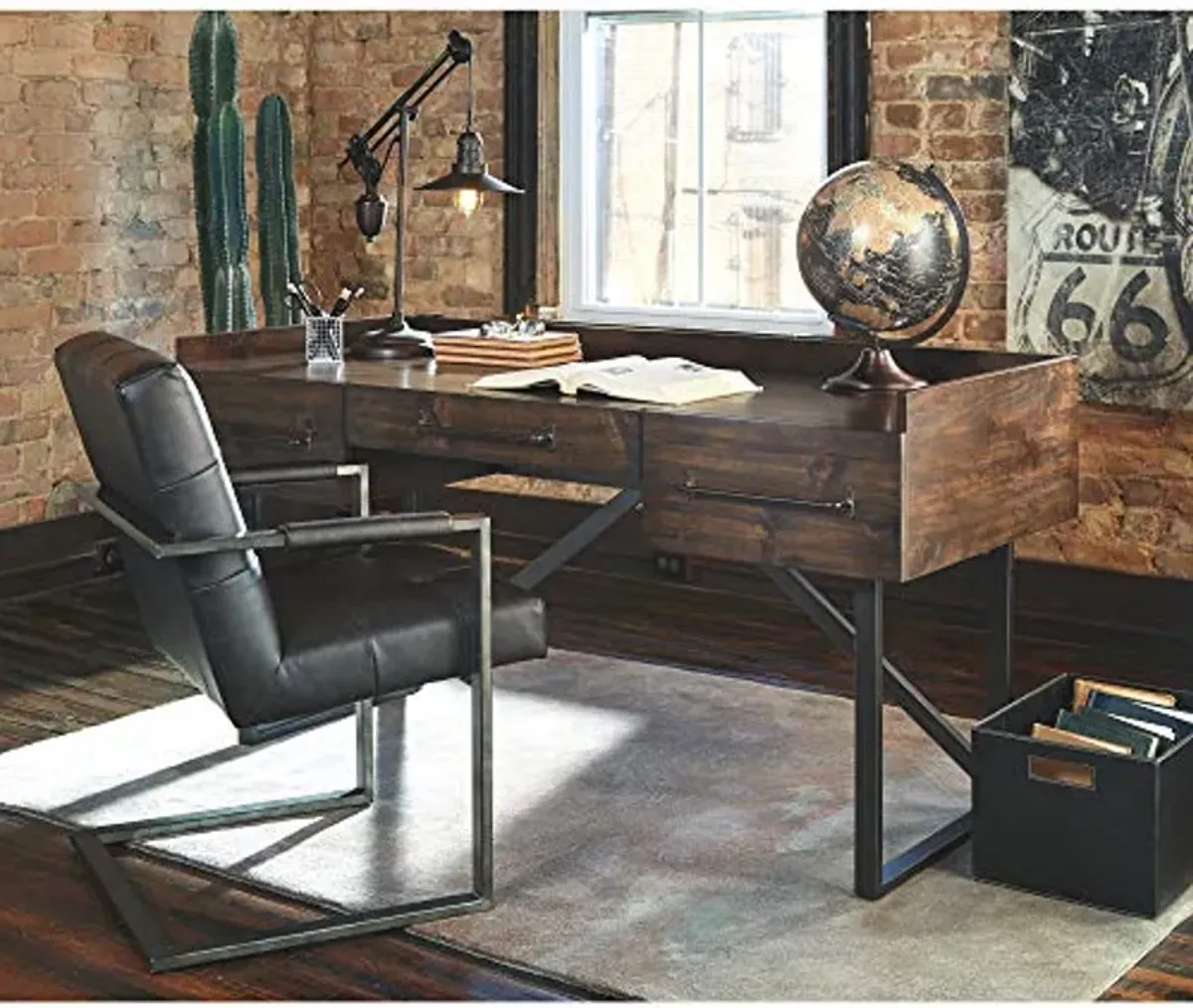 Signature Design by Ashley Starmore Urban Industrial 63" Home Office Desk with Open Storage Cubby, Brown