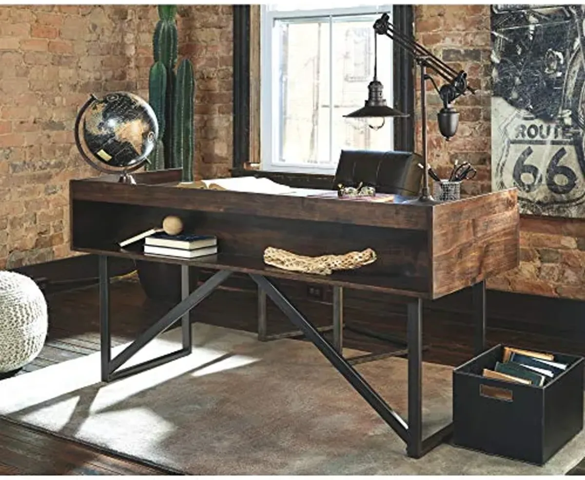 Signature Design by Ashley Starmore Urban Industrial 63" Home Office Desk with Open Storage Cubby, Brown