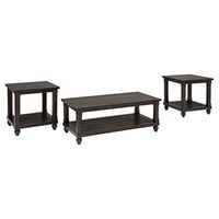 Signature Design by Ashley Mallacar 3-Piece Table Set, Includes 1 Coffee Table and 2 End Tables with Lower Shelf, Black with Distressed Finish