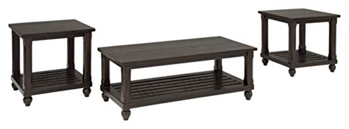 Signature Design by Ashley Mallacar 3-Piece Table Set, Includes 1 Coffee Table and 2 End Tables with Lower Shelf, Black with Distressed Finish