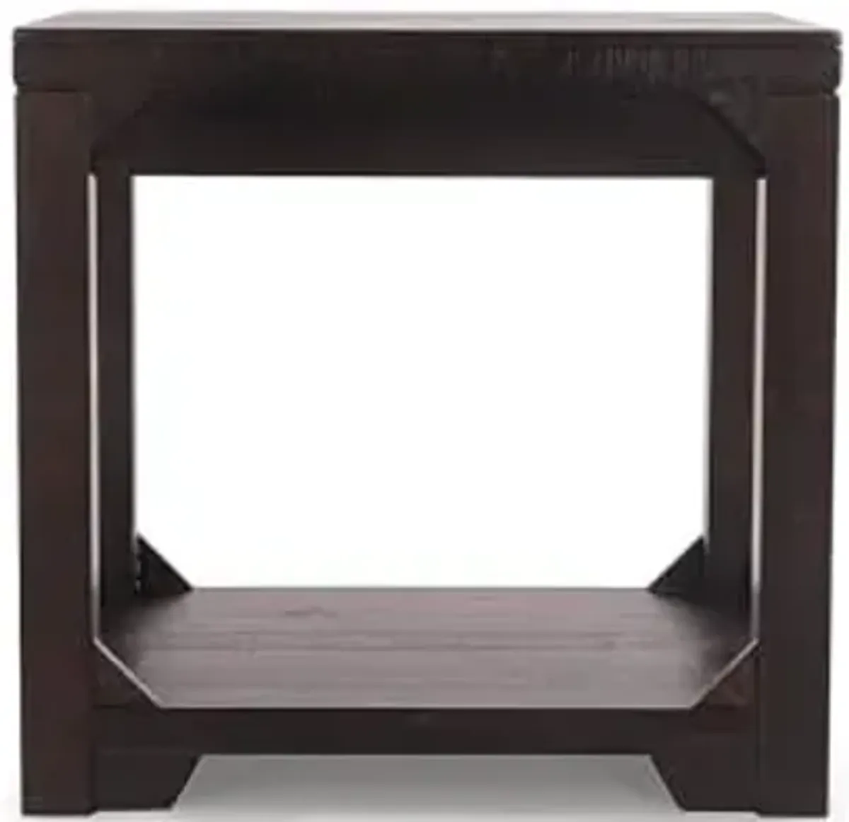Signature Design by Ashley Rogness Rustic Square End Table with Floor Shelf, Dark Brown with Distressed Finish