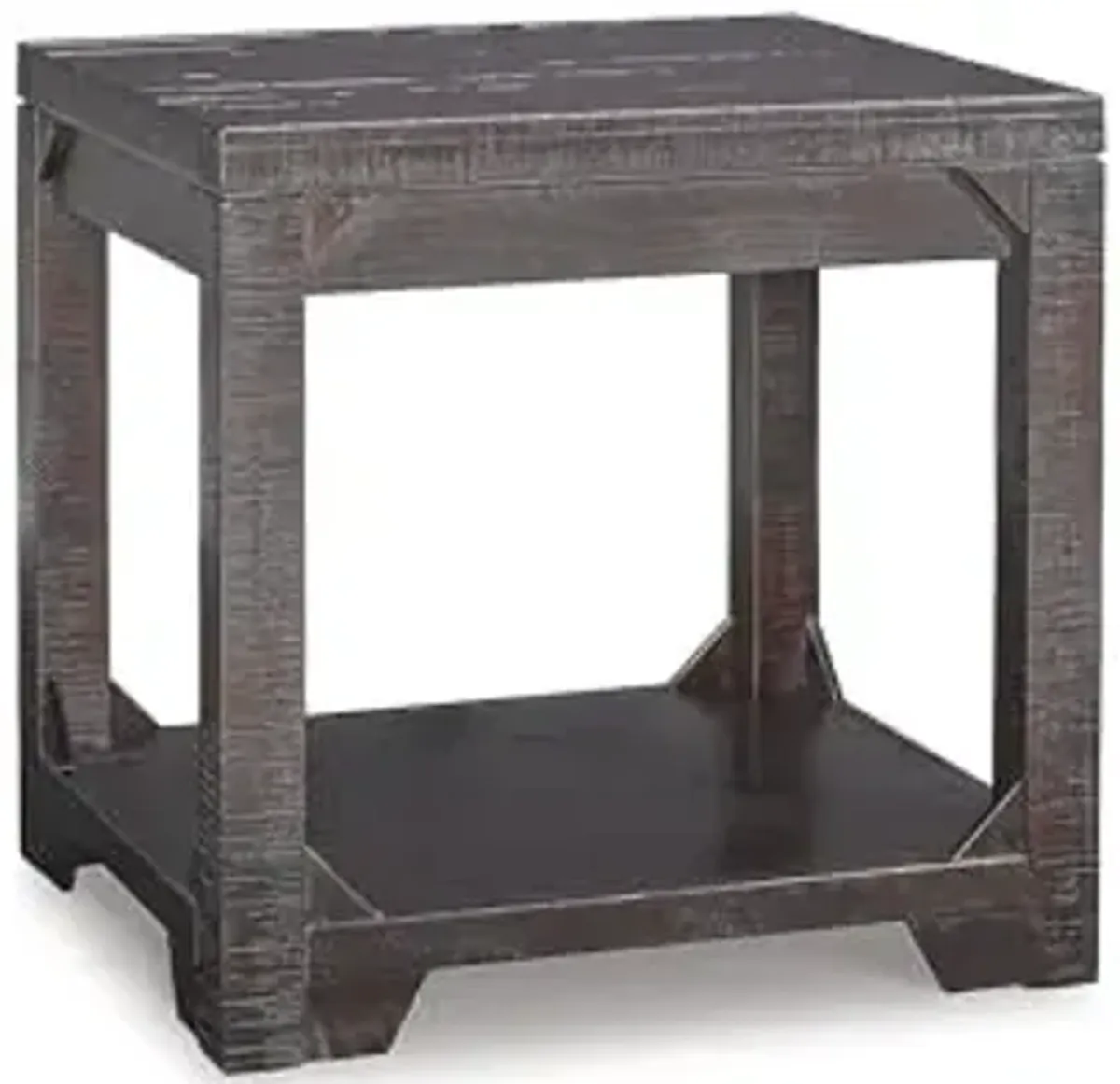 Signature Design by Ashley Rogness Rustic Square End Table with Floor Shelf, Dark Brown with Distressed Finish