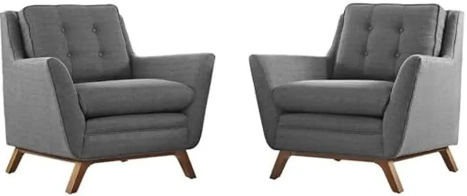 Modway Beguile Mid-Century Two Modern Armchair Set Upholstered Fabric in Gray