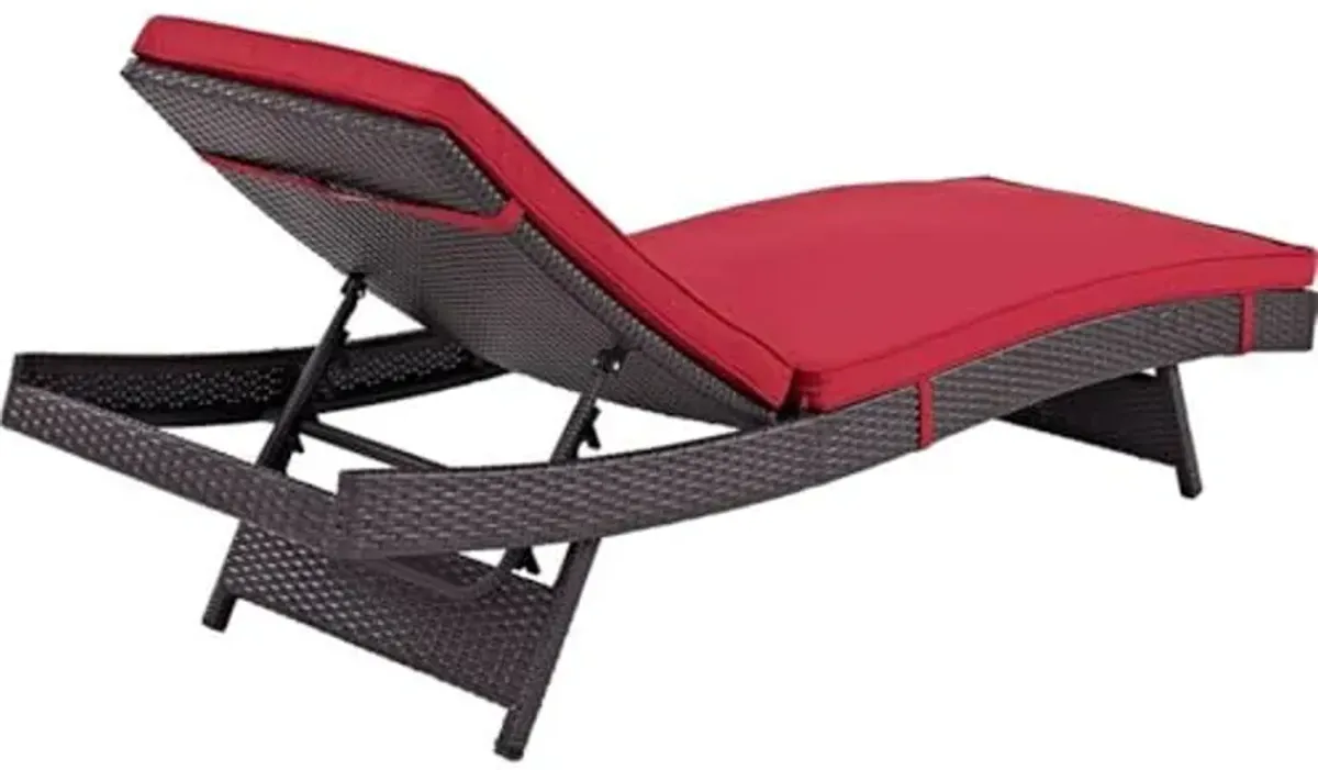 Modway Convene Wicker Rattan Outdoor Patio Chaise Lounge Chairs in Espresso Red - Set of 2