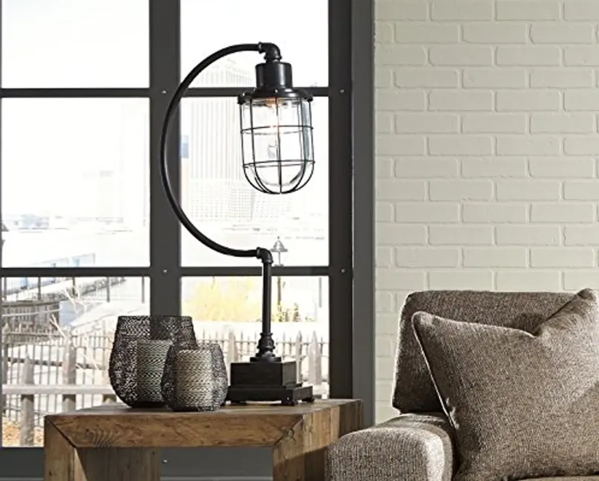 Signature Design by Ashley Jae Industrial 33.25" Metal Desk Lamp with Glass Shade, Black with Antique Finish