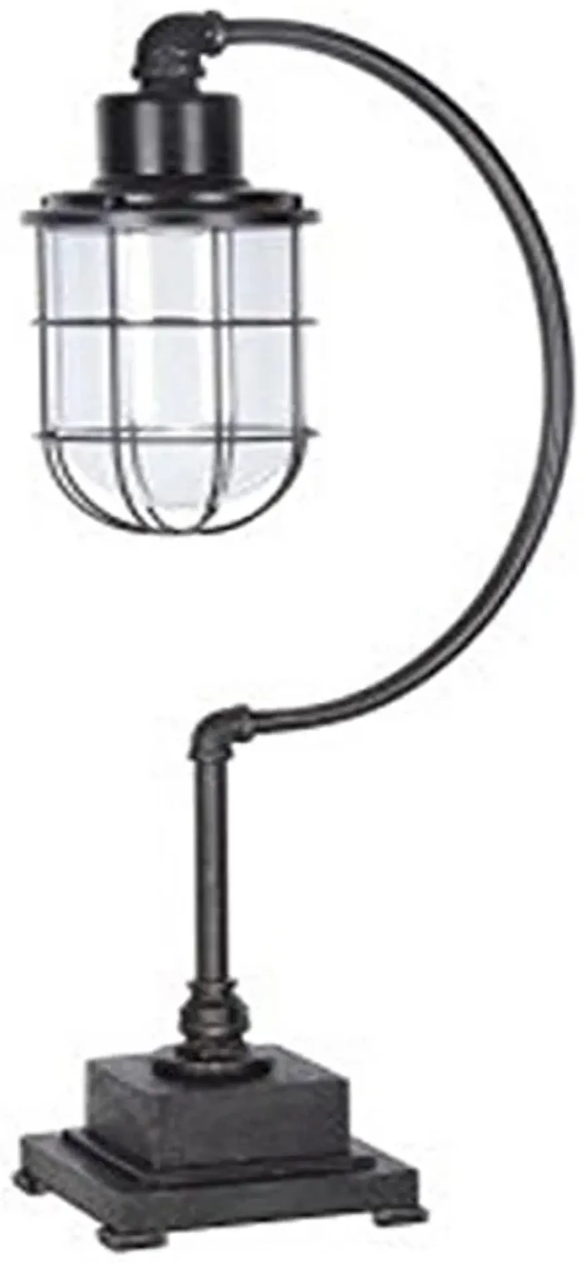 Signature Design by Ashley Jae Industrial 33.25" Metal Desk Lamp with Glass Shade, Black with Antique Finish