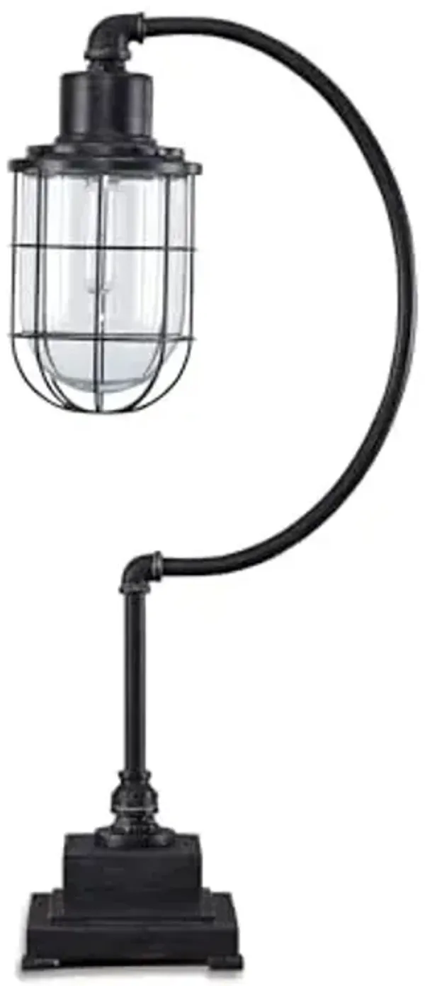 Signature Design by Ashley Jae Industrial 33.25" Metal Desk Lamp with Glass Shade, Black with Antique Finish