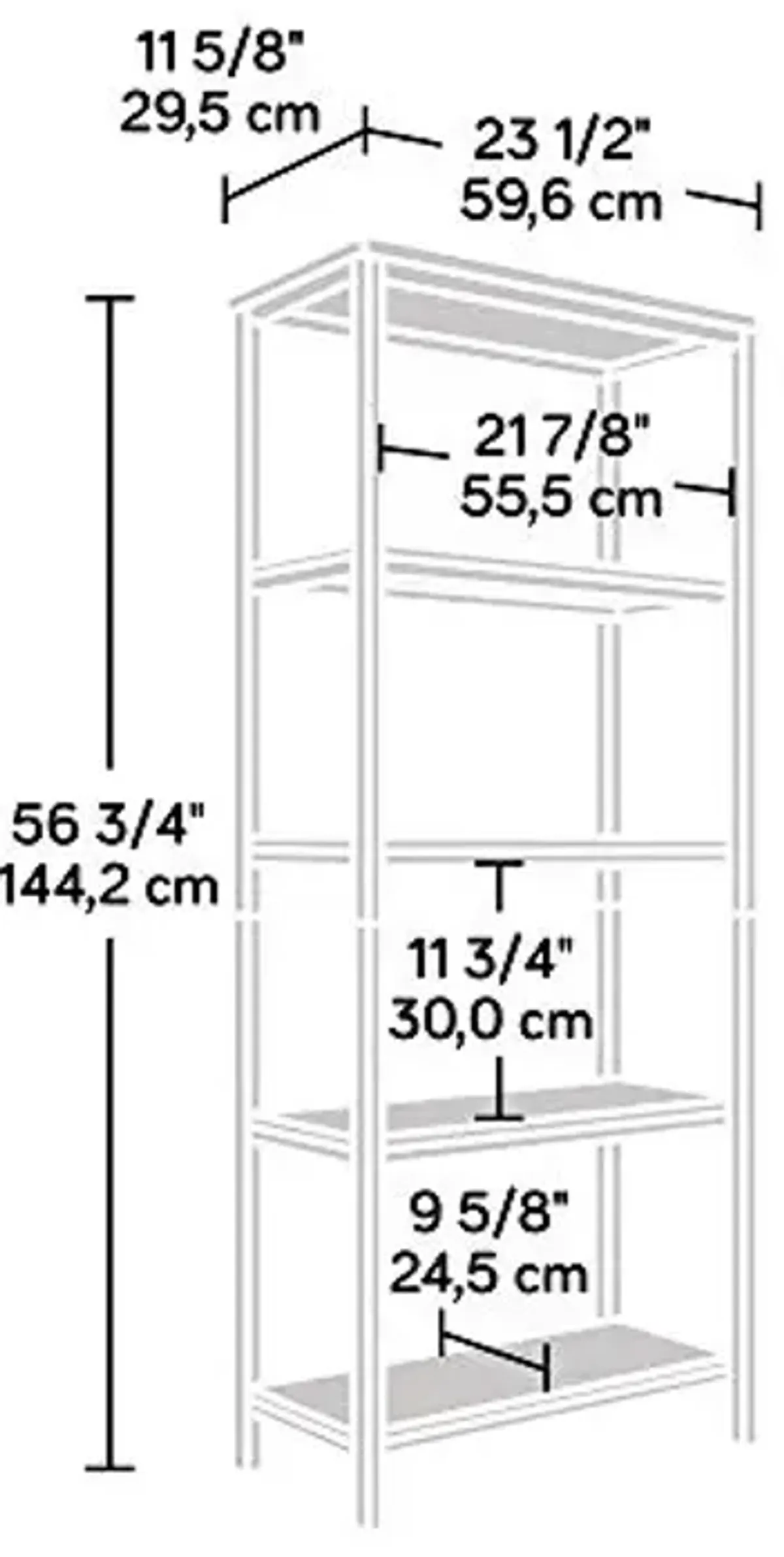 Sauder North Avenue Tall Bookcase/Bookshelf, for TVs up to 36", Charter Oak