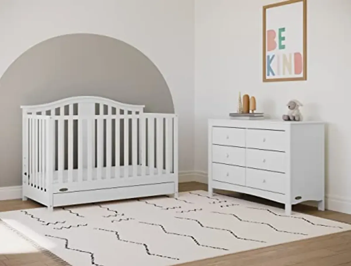 Graco Solano 4-in-1 Convertible Crib with Drawer Combo (White) – GREENGUARD Gold Certified, Includes Full-Size Nursery Storage Drawer, Converts to Toddler Bed and Full-Size Bed