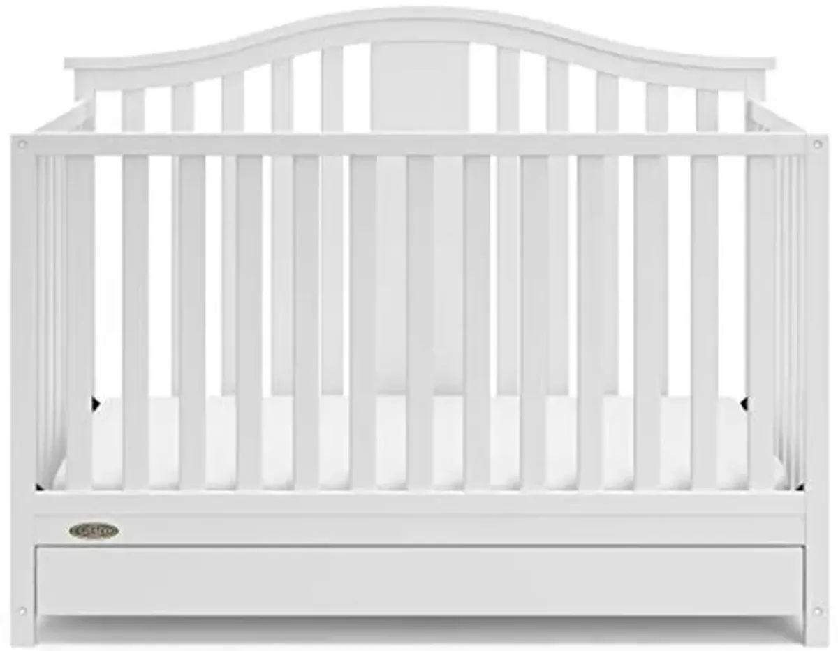 Graco Solano 4-in-1 Convertible Crib with Drawer Combo (White) – GREENGUARD Gold Certified, Includes Full-Size Nursery Storage Drawer, Converts to Toddler Bed and Full-Size Bed