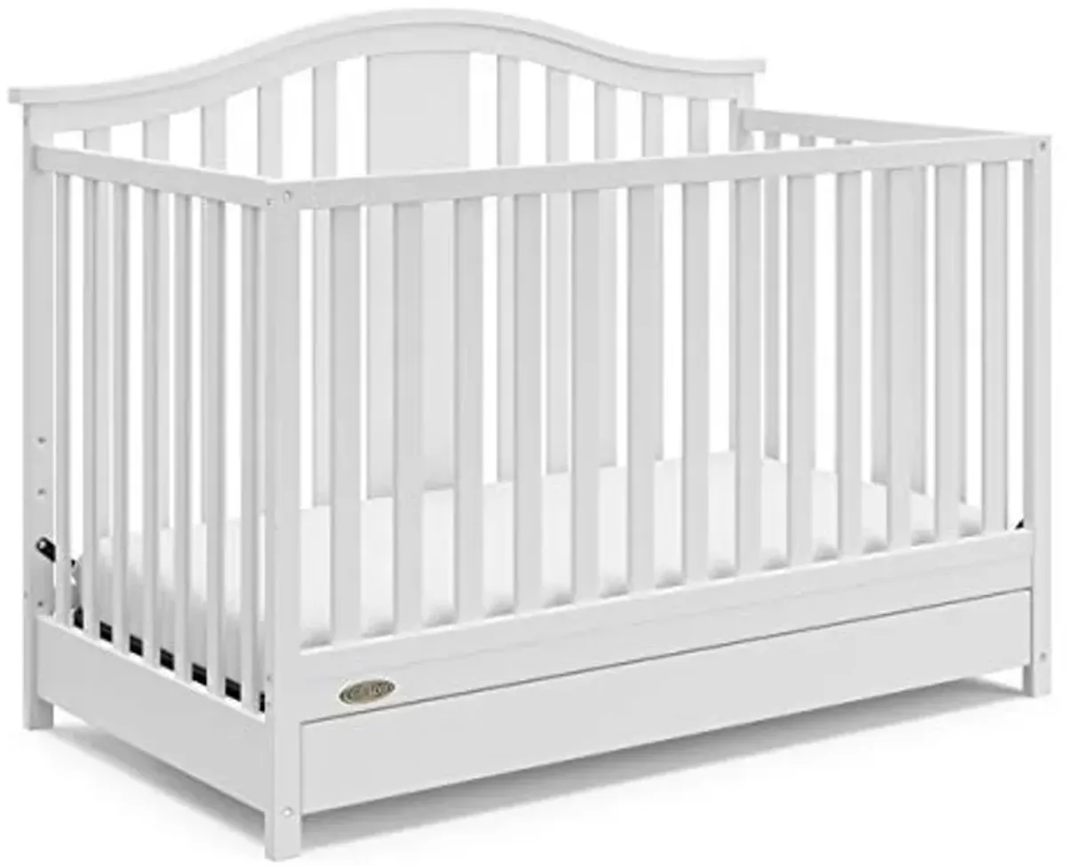 Graco Solano 4-in-1 Convertible Crib with Drawer Combo (White) – GREENGUARD Gold Certified, Includes Full-Size Nursery Storage Drawer, Converts to Toddler Bed and Full-Size Bed