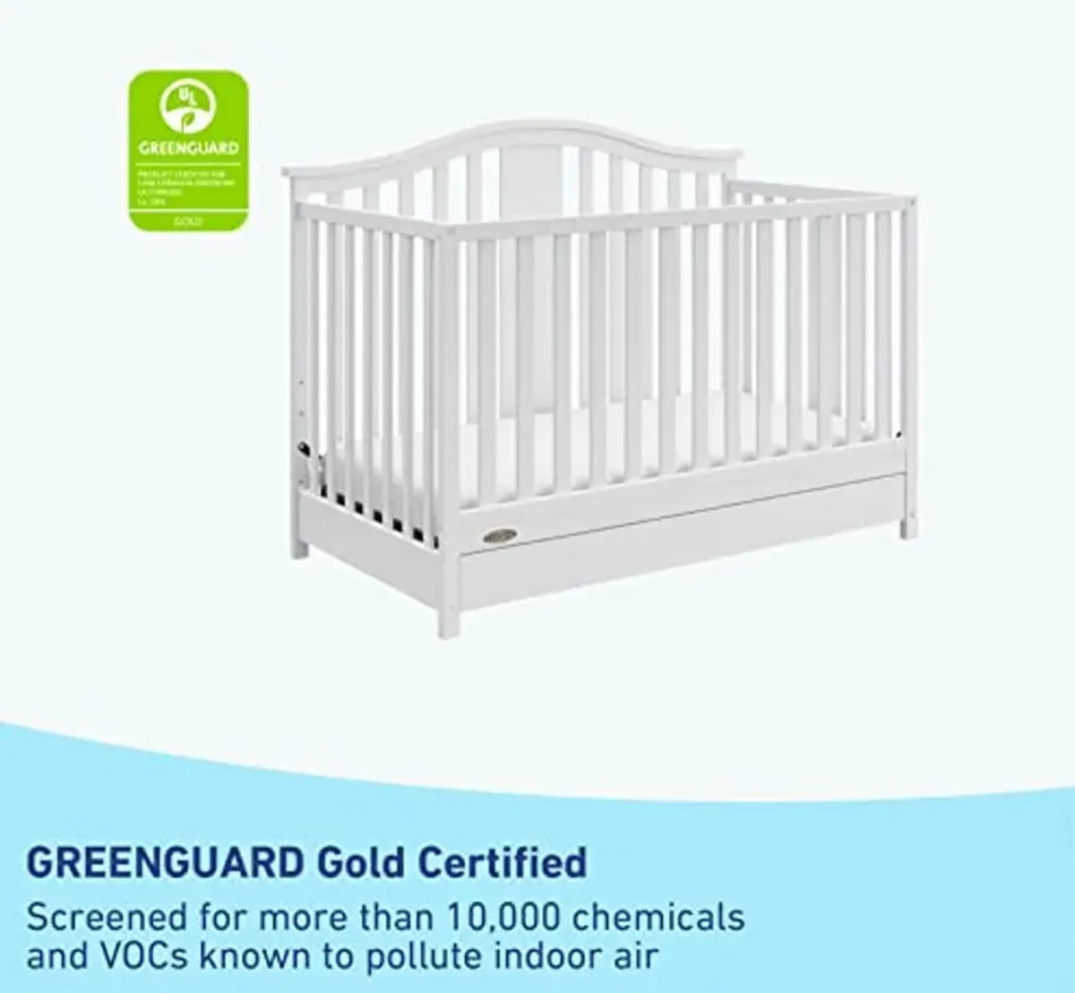 Graco Solano 4-in-1 Convertible Crib with Drawer Combo (White) – GREENGUARD Gold Certified, Includes Full-Size Nursery Storage Drawer, Converts to Toddler Bed and Full-Size Bed