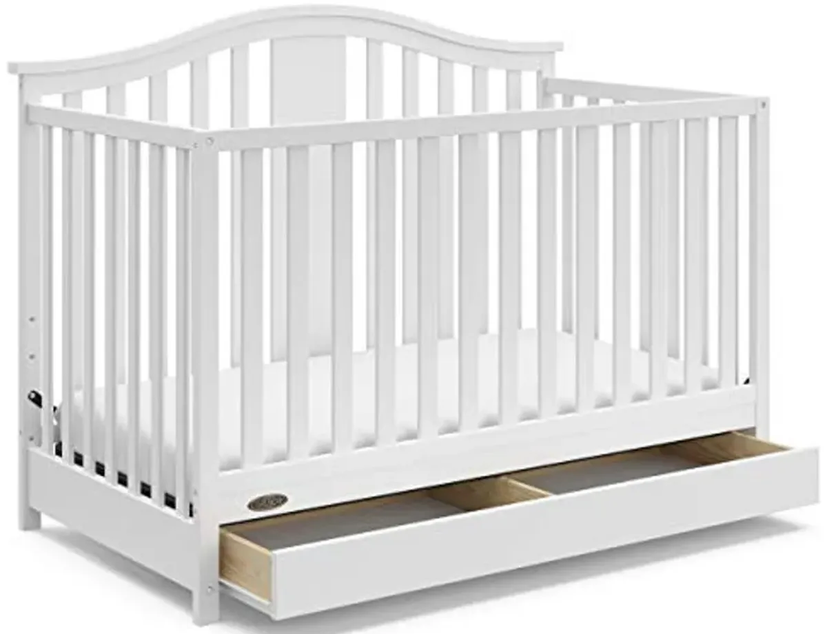 Graco Solano 4-in-1 Convertible Crib with Drawer Combo (White) – GREENGUARD Gold Certified, Includes Full-Size Nursery Storage Drawer, Converts to Toddler Bed and Full-Size Bed