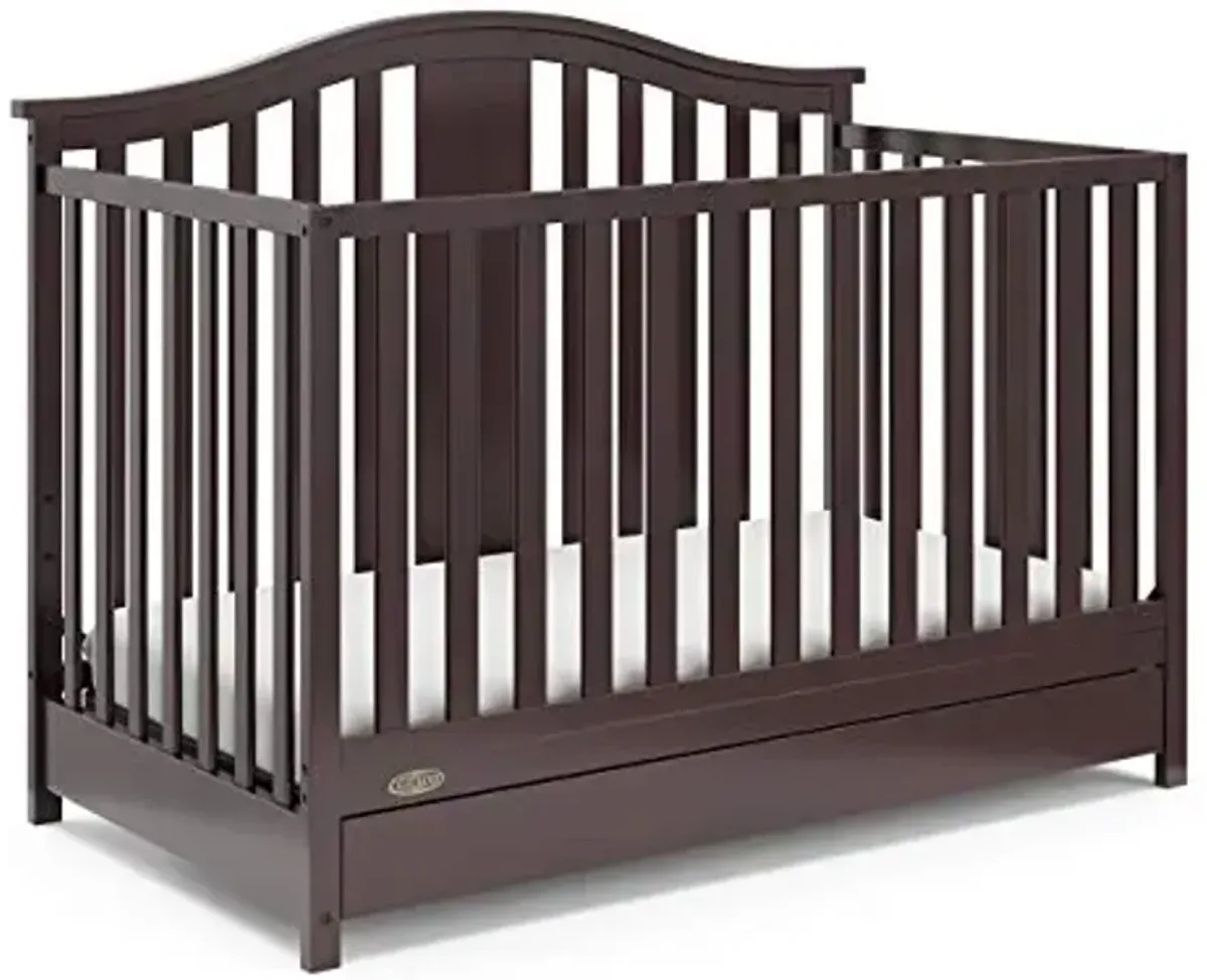 Graco Solano 4-in-1 Convertible Crib with Drawer (Espresso) – GREENGUARD Gold Certified, Crib with Drawer Combo, Includes Full-Size Nursery Storage Drawer, Converts to Toddler Bed and Full-Size Bed