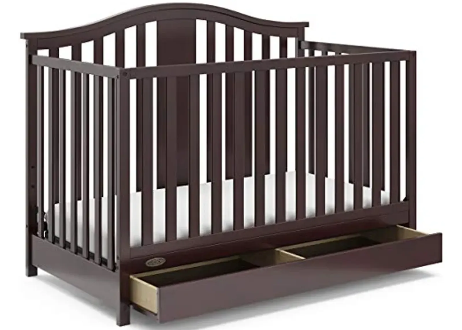 Graco Solano 4-in-1 Convertible Crib with Drawer (Espresso) – GREENGUARD Gold Certified, Crib with Drawer Combo, Includes Full-Size Nursery Storage Drawer, Converts to Toddler Bed and Full-Size Bed