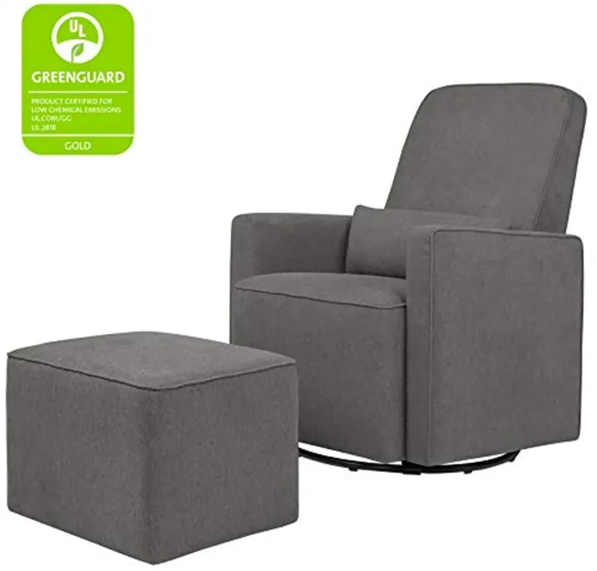 DaVinci Olive Upholstered Swivel Glider with Bonus Ottoman in Dark Grey, Greenguard Gold & CertiPUR-US Certified