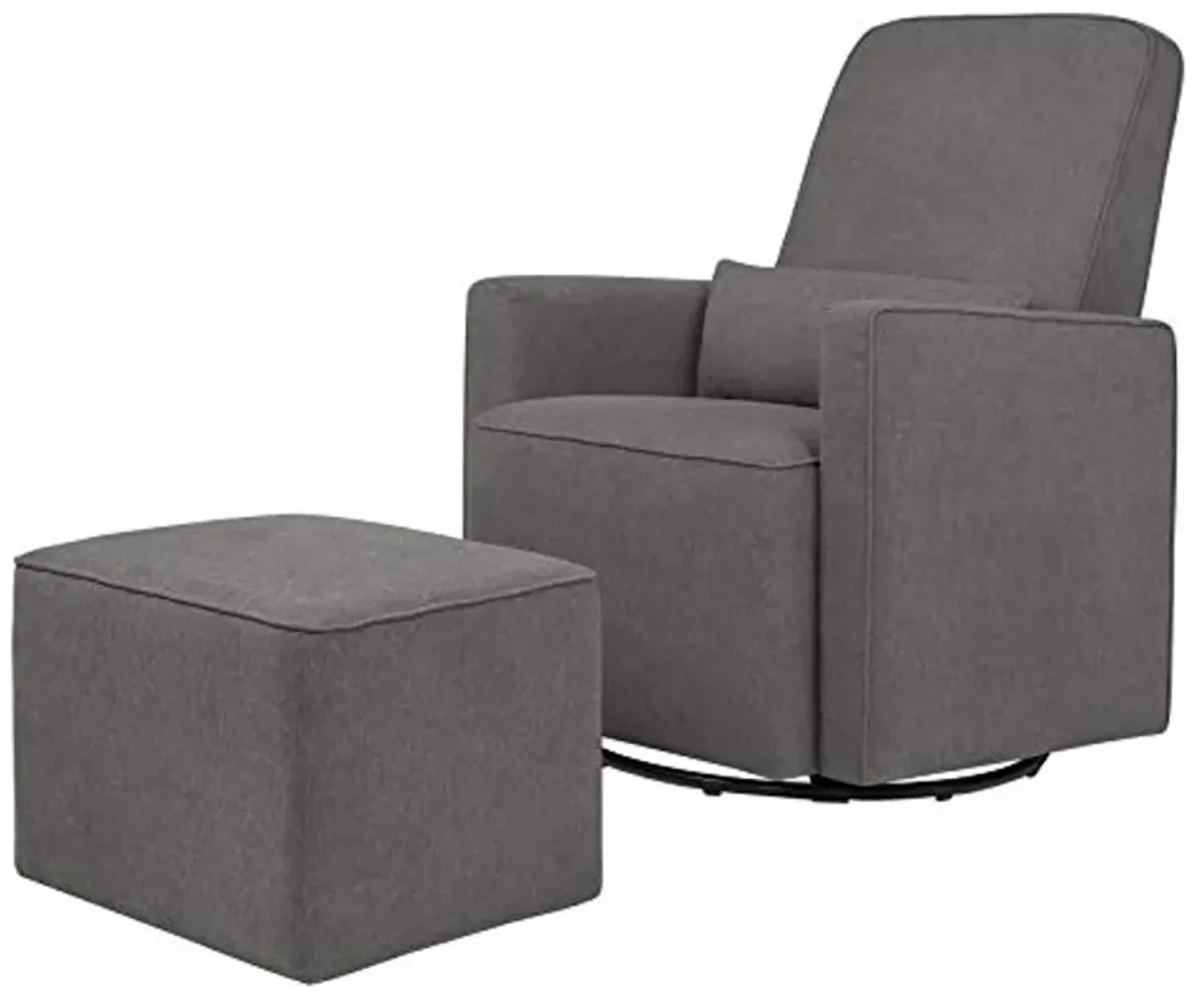 DaVinci Olive Upholstered Swivel Glider with Bonus Ottoman in Dark Grey, Greenguard Gold & CertiPUR-US Certified